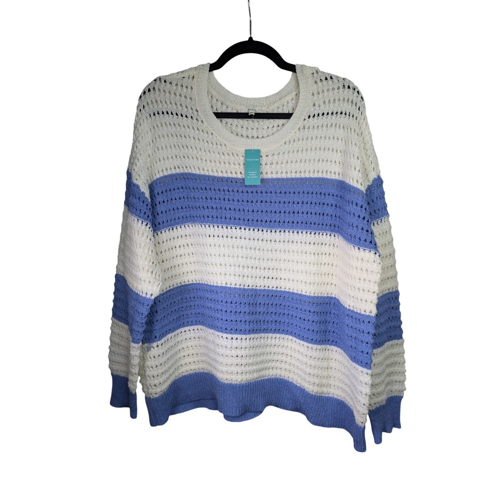 Maurices Womens XXL Sweater NWT $40 Blue White Striped Relaxed Fit Knit Crochet